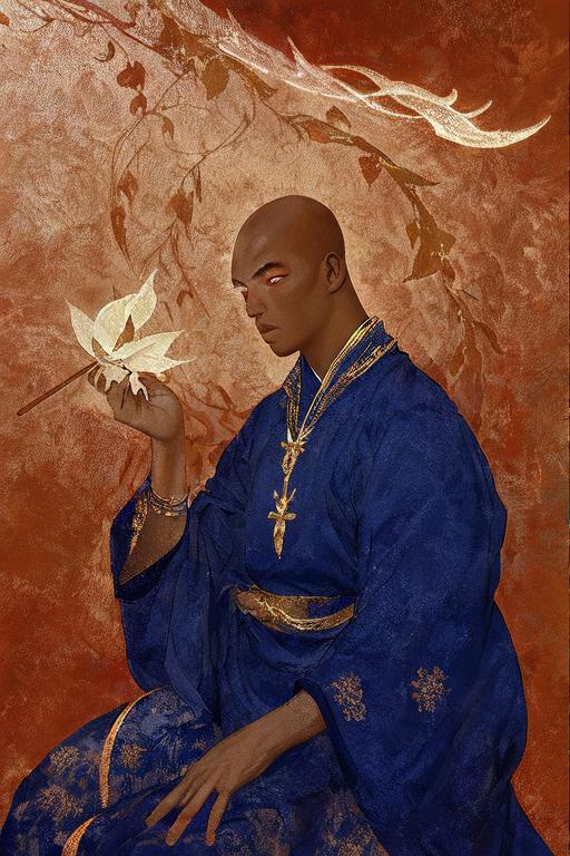 69006-3451334740-mysterious, fantasy, 1 monk wearing a giant rosary on his chest, beautiful eyes, bald head, sitting in meditation,halo in the ba.png